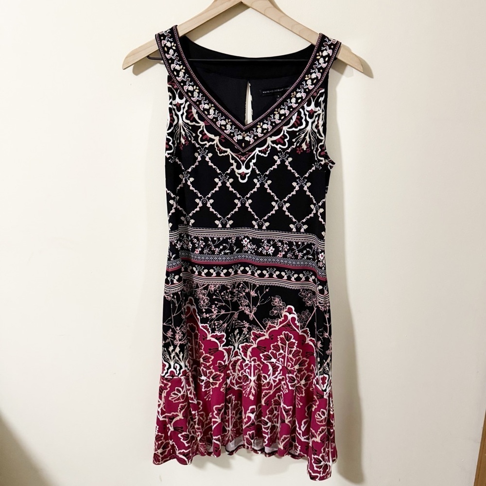 WHBM Womens Floral Midi Dress Size Small Beaded Keyhole Casual Office
